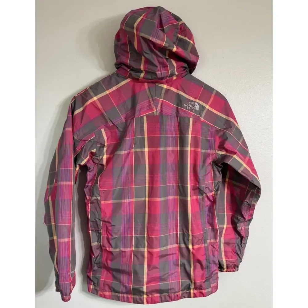 The North Face Hyvent Hooded Rain Jacket Girl Youth XL Pink Plaid Full Zip